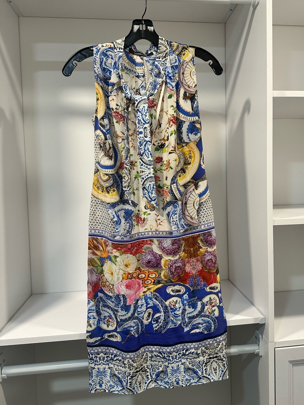 Roberto Cavalli Blue Multicolor Sleeveless Printed Shift Dress